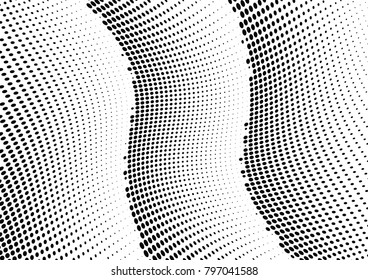 Abstract halftone wave dotted background. Futuristic twisted grunge pattern, dot, circles.  Vector modern optical pop art texture for posters, business cards, cover, labels mock-up, stickers layout