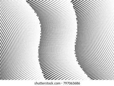 Abstract halftone wave dotted background. Futuristic twisted grunge pattern, dot, circles.  Vector modern optical pop art texture for posters, business cards, cover, labels mock-up, stickers layout
