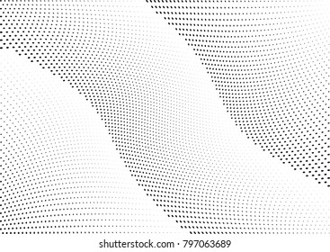 Abstract halftone wave dotted background. Futuristic twisted grunge pattern, dot, circles.  Vector modern optical pop art texture for posters, business cards, cover, labels mock-up, stickers layout