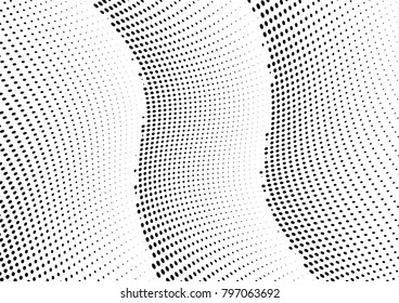 Abstract halftone wave dotted background. Futuristic twisted grunge pattern, dot, circles.  Vector modern optical pop art texture for posters, business cards, cover, labels mock-up, stickers layout