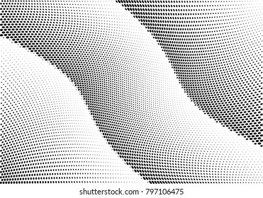 Abstract halftone wave dotted background. Futuristic twisted grunge pattern, dot, circles.  Vector modern optical pop art texture for posters, business cards, cover, labels mock-up, stickers layout