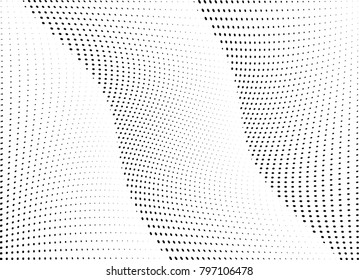 Abstract halftone wave dotted background. Futuristic twisted grunge pattern, dot, circles.  Vector modern optical pop art texture for posters, business cards, cover, labels mock-up, stickers layout