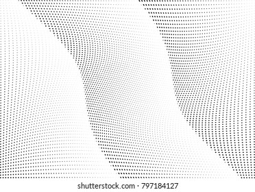 Abstract halftone wave dotted background. Futuristic twisted grunge pattern, dot, circles.  Vector modern optical pop art texture for posters, business cards, cover, labels mock-up, stickers layout