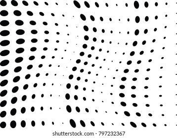 Abstract halftone wave dotted background. Futuristic twisted grunge pattern, dot, circles.  Vector modern optical pop art texture for posters, business cards, cover, labels mock-up, stickers layout