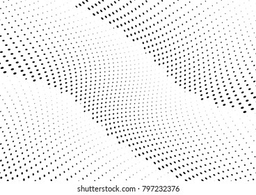 Abstract halftone wave dotted background. Futuristic twisted grunge pattern, dot, circles.  Vector modern optical pop art texture for posters, business cards, cover, labels mock-up, stickers layout