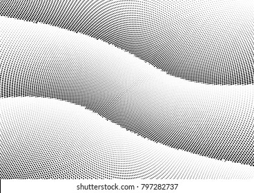 Abstract halftone wave dotted background. Futuristic twisted grunge pattern, dot, circles.  Vector modern optical pop art texture for posters, business cards, cover, labels mock-up, stickers layout