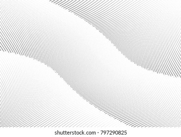 Abstract halftone wave dotted background. Futuristic twisted grunge pattern, dot, circles.  Vector modern optical pop art texture for posters, business cards, cover, labels mock-up, stickers layout