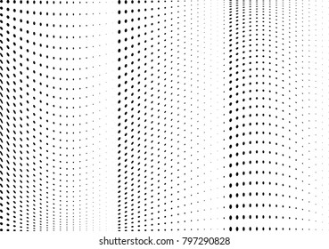 Abstract halftone wave dotted background. Futuristic twisted grunge pattern, dot, circles.  Vector modern optical pop art texture for posters, business cards, cover, labels mock-up, stickers layout
