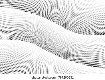 Abstract halftone wave dotted background. Futuristic twisted grunge pattern, dot, circles.  Vector modern optical pop art texture for posters, business cards, cover, labels mock-up, stickers layout