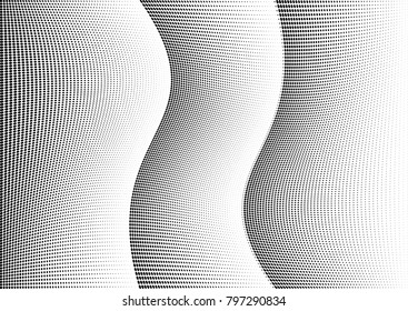 Abstract halftone wave dotted background. Futuristic twisted grunge pattern, dot, circles.  Vector modern optical pop art texture for posters, business cards, cover, labels mock-up, stickers layout