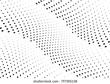 Abstract halftone wave dotted background. Futuristic twisted grunge pattern, dot, circles.  Vector modern optical pop art texture for posters, business cards, cover, labels mock-up, stickers layout