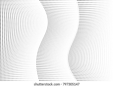Abstract halftone wave dotted background. Futuristic twisted grunge pattern, dot, circles.  Vector modern optical pop art texture for posters, business cards, cover, labels mock-up, stickers layout