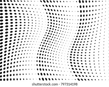 Abstract halftone wave dotted background. Futuristic twisted grunge pattern, dot, circles.  Vector modern optical pop art texture for posters, business cards, cover, labels mock-up, stickers layout