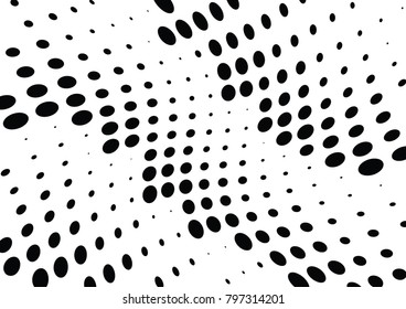 Abstract halftone wave dotted background. Futuristic twisted grunge pattern, dot, circles.  Vector modern optical pop art texture for posters, business cards, cover, labels mock-up, stickers layout
