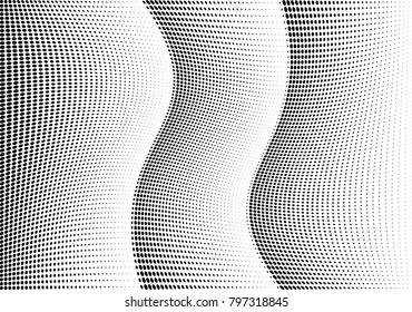 Abstract halftone wave dotted background. Futuristic twisted grunge pattern, dot, circles.  Vector modern optical pop art texture for posters, business cards, cover, labels mock-up, stickers layout