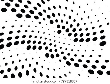 Abstract halftone wave dotted background. Futuristic twisted grunge pattern, dot, circles.  Vector modern optical pop art texture for posters, business cards, cover, labels mock-up, stickers layout