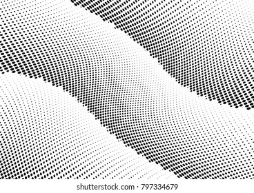 Abstract halftone wave dotted background. Futuristic twisted grunge pattern, dot, circles.  Vector modern optical pop art texture for posters, business cards, cover, labels mock-up, stickers layout