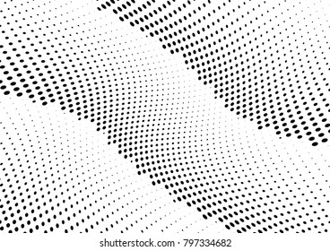 Abstract halftone wave dotted background. Futuristic twisted grunge pattern, dot, circles.  Vector modern optical pop art texture for posters, business cards, cover, labels mock-up, stickers layout