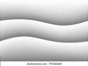 Abstract halftone wave dotted background. Futuristic twisted grunge pattern, dot, circles.  Vector modern optical pop art texture for posters, business cards, cover, labels mock-up, stickers layout