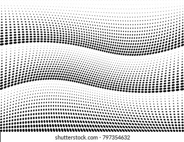 Abstract halftone wave dotted background. Futuristic twisted grunge pattern, dot, circles.  Vector modern optical pop art texture for posters, business cards, cover, labels mock-up, stickers layout