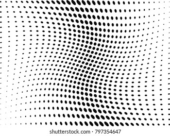 Abstract halftone wave dotted background. Futuristic twisted grunge pattern, dot, circles.  Vector modern optical pop art texture for posters, business cards, cover, labels mock-up, stickers layout