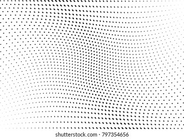 Abstract halftone wave dotted background. Futuristic twisted grunge pattern, dot, circles.  Vector modern optical pop art texture for posters, business cards, cover, labels mock-up, stickers layout