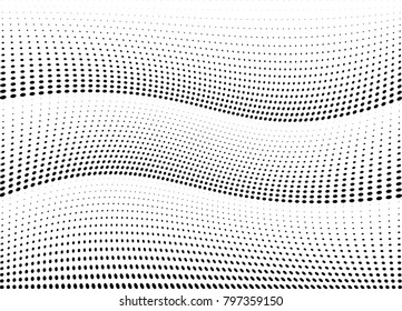 Abstract halftone wave dotted background. Futuristic twisted grunge pattern, dot, circles.  Vector modern optical pop art texture for posters, business cards, cover, labels mock-up, stickers layout