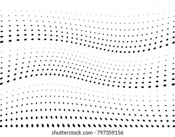 Abstract halftone wave dotted background. Futuristic twisted grunge pattern, dot, circles.  Vector modern optical pop art texture for posters, business cards, cover, labels mock-up, stickers layout