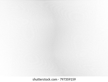 Abstract halftone wave dotted background. Futuristic twisted grunge pattern, dot, circles.  Vector modern optical pop art texture for posters, business cards, cover, labels mock-up, stickers layout