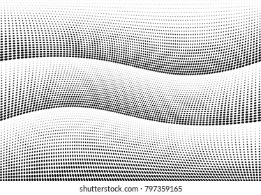 Abstract halftone wave dotted background. Futuristic twisted grunge pattern, dot, circles.  Vector modern optical pop art texture for posters, business cards, cover, labels mock-up, stickers layout