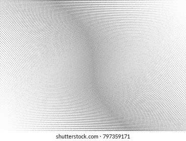 Abstract halftone wave dotted background. Futuristic twisted grunge pattern, dot, circles.  Vector modern optical pop art texture for posters, business cards, cover, labels mock-up, stickers layout