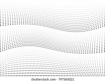 Abstract halftone wave dotted background. Futuristic twisted grunge pattern, dot, circles.  Vector modern optical pop art texture for posters, business cards, cover, labels mock-up, stickers layout