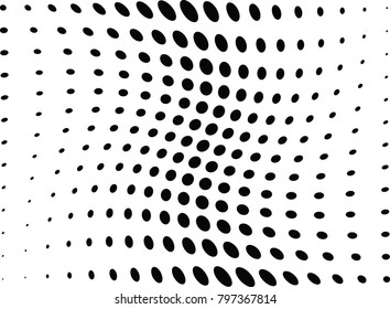 Abstract halftone wave dotted background. Futuristic twisted grunge pattern, dot, circles.  Vector modern optical pop art texture for posters, business cards, cover, labels mock-up, stickers layout