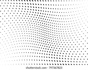 Abstract halftone wave dotted background. Futuristic twisted grunge pattern, dot, circles.  Vector modern optical pop art texture for posters, business cards, cover, labels mock-up, stickers layout