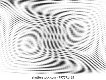 Abstract halftone wave dotted background. Futuristic twisted grunge pattern, dot, circles.  Vector modern optical pop art texture for posters, business cards, cover, labels mock-up, stickers layout