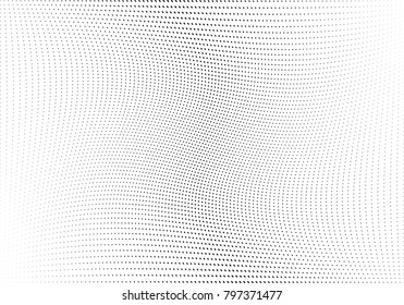 Abstract halftone wave dotted background. Futuristic twisted grunge pattern, dot, circles.  Vector modern optical pop art texture for posters, business cards, cover, labels mock-up, stickers layout