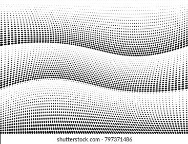 Abstract halftone wave dotted background. Futuristic twisted grunge pattern, dot, circles.  Vector modern optical pop art texture for posters, business cards, cover, labels mock-up, stickers layout