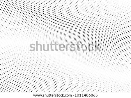 Abstract halftone wave dotted background. Futuristic twisted grunge pattern, dot, circles.  Vector modern optical pop art texture for posters, business cards, cover, labels mock-up, stickers layout Foto d'archivio © 