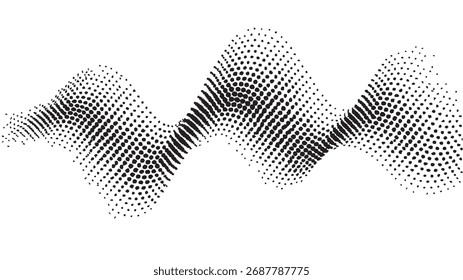 Abstract Halftone Wave Dotted Pattern Background. Black and White Vector Texture with Gradient Dots and Wavy Lines. Modern Graphic Design Element.