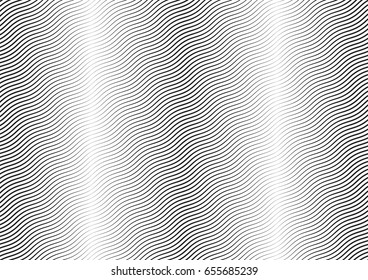 Abstract halftone wave line background. Monochrome pattern with varying line thickness.  Vector modern pop art texture for poster, sites, business cards, cover, postcard, design, labels, stickers.