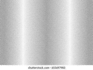 Abstract halftone wave line background. Monochrome pattern with varying line thickness.  Vector modern pop art texture for poster, sites, business cards, cover, postcard, design, labels, stickers.
