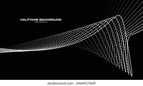 Abstract halftone wave pattern on the black background for backdrop or wallpaper
