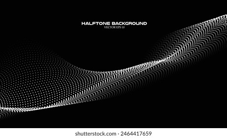 Abstract halftone wave pattern on the black background for backdrop or wallpaper