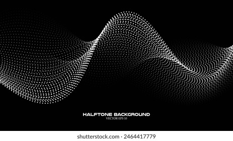 Abstract halftone wave pattern on the black background for backdrop or wallpaper