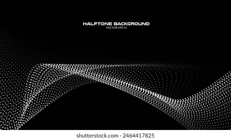 Abstract halftone wave pattern on the black background for backdrop or wallpaper