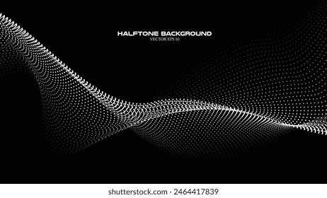 Abstract halftone wave pattern on the black background for backdrop or wallpaper