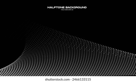 Abstract halftone wave pattern on the black background for backdrop or wallpaper