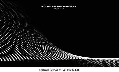 Abstract halftone wave pattern on the black background for backdrop or wallpaper