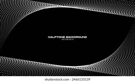Abstract halftone wave pattern on the black background for backdrop or wallpaper