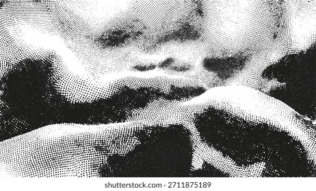 Fondo Abstractas de textura de onda de semitono, superposición de patrón punteado en blanco y negro, diseño de paisaje de impresión de pantalla vintage